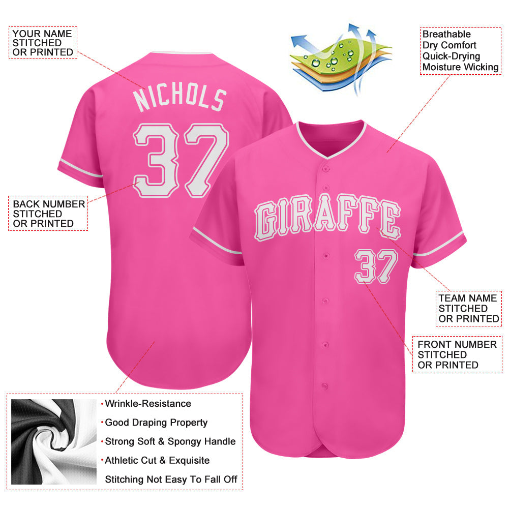 Custom Pink White Authentic Baseball Jersey - Sky-Custom