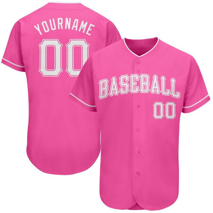 Custom Pink White Authentic Baseball Jersey - Sky-Custom