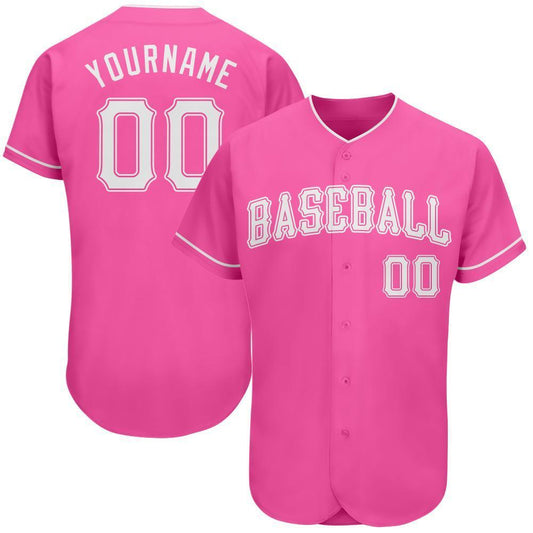 Custom Pink White Authentic Baseball Jersey - Sky-Custom