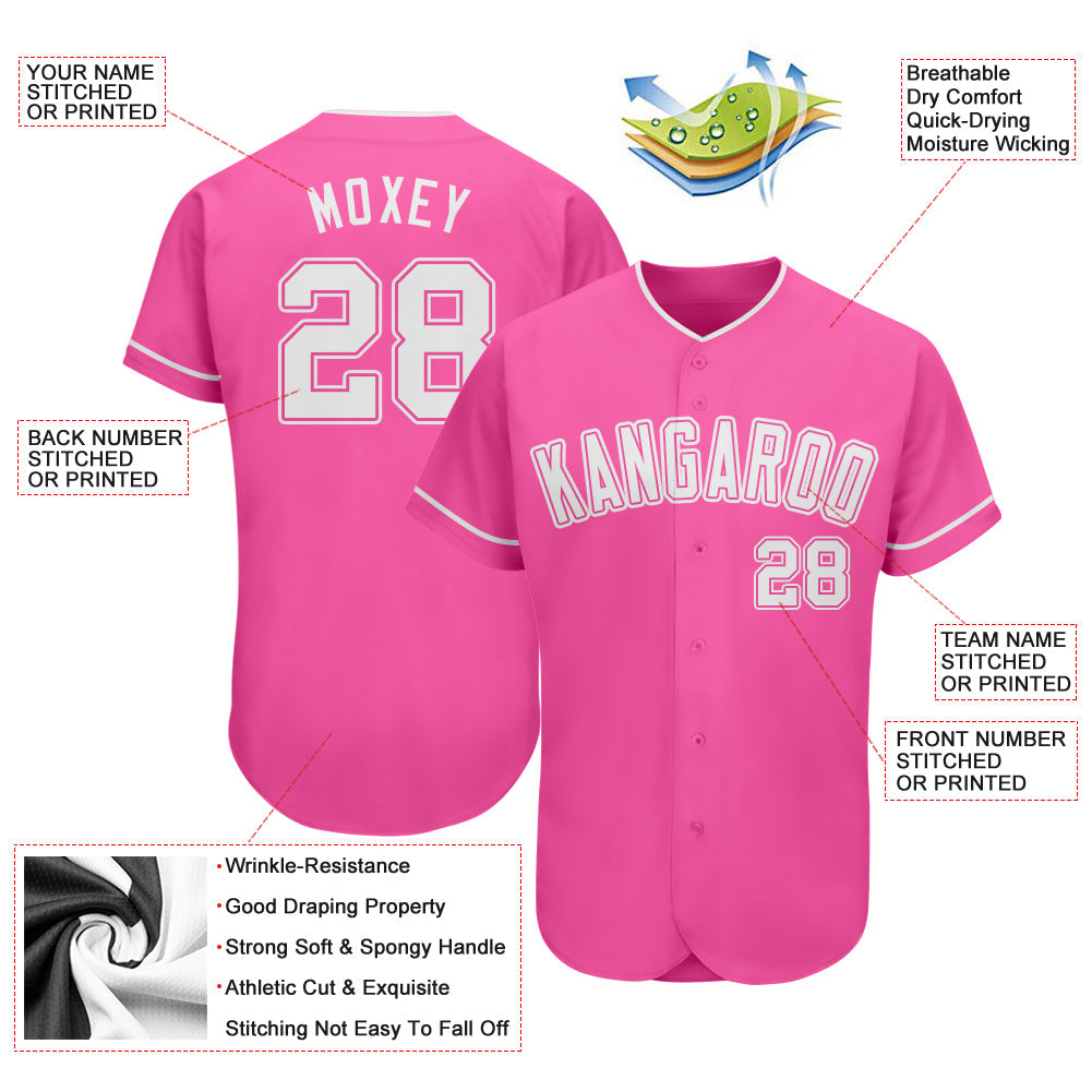 Custom Pink White Authentic Baseball Jersey - Sky-Custom