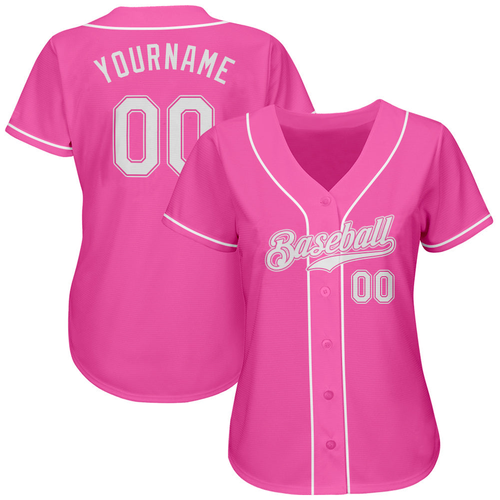 Custom Pink White Authentic Baseball Jersey - Sky-Custom