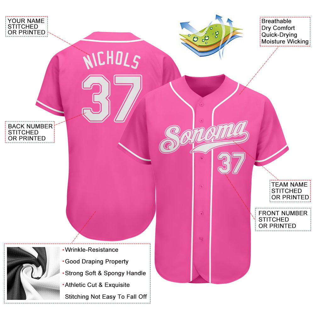 Custom Pink White Authentic Baseball Jersey - Sky-Custom