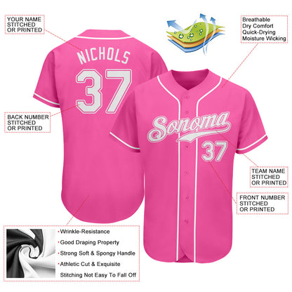 Custom Pink White Authentic Baseball Jersey - Sky-Custom