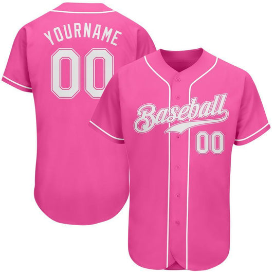 Custom Pink White Authentic Baseball Jersey - Sky-Custom