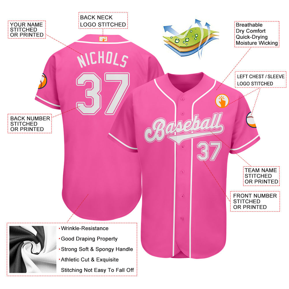 Custom Pink White Authentic Baseball Jersey - Sky-Custom