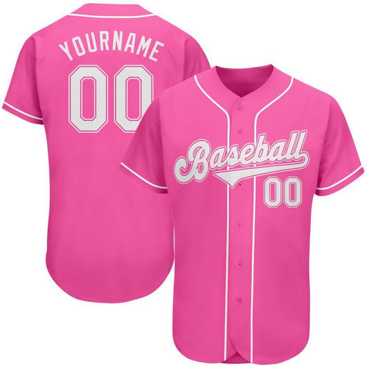 Custom Pink White Authentic Baseball Jersey - Sky-Custom