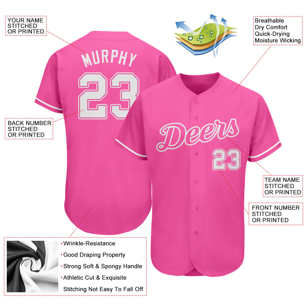 Custom Pink White Authentic Baseball Jersey - Sky-Custom