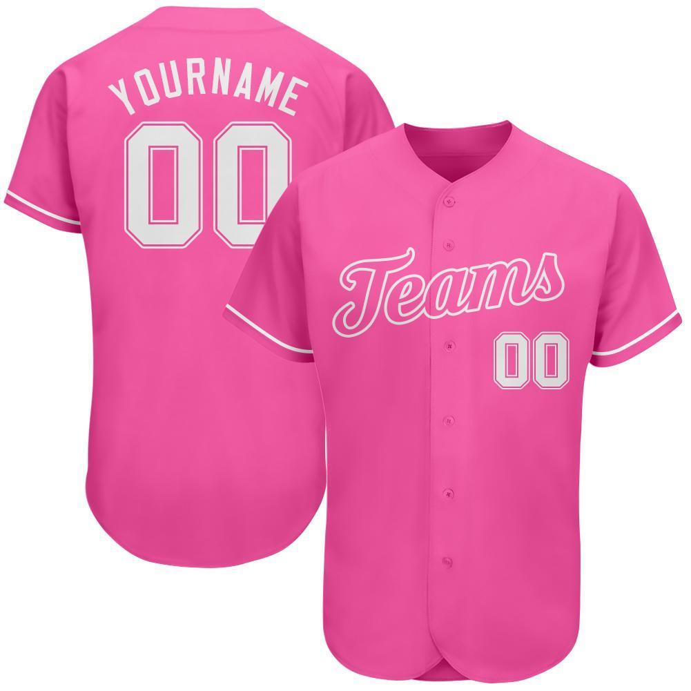Custom Pink White Authentic Baseball Jersey - Sky-Custom
