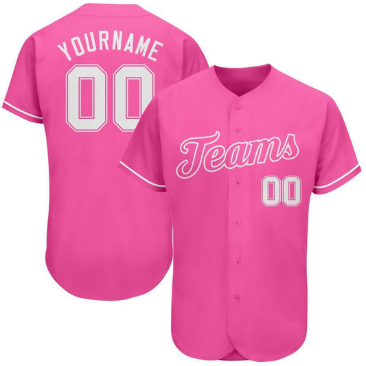 Custom Pink White Authentic Baseball Jersey - Sky-Custom