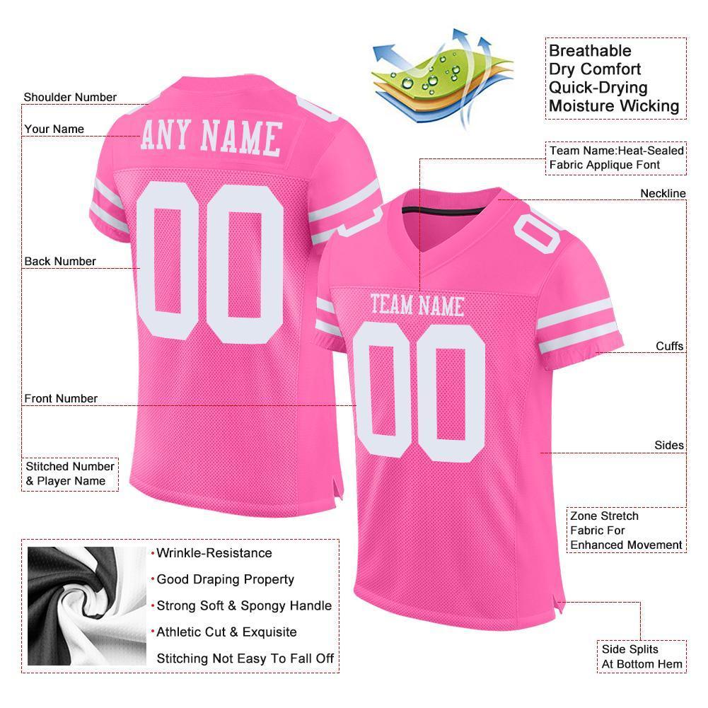 Custom Pink White Mesh Authentic Football Jersey - Sky-Custom