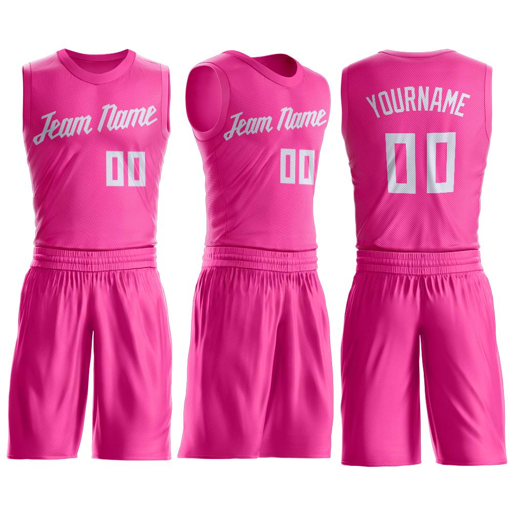 Custom Pink White Round Neck Suit Basketball Jersey - Sky-Custom