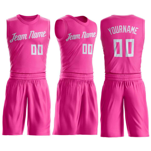 Custom Pink White Round Neck Suit Basketball Jersey - Sky-Custom
