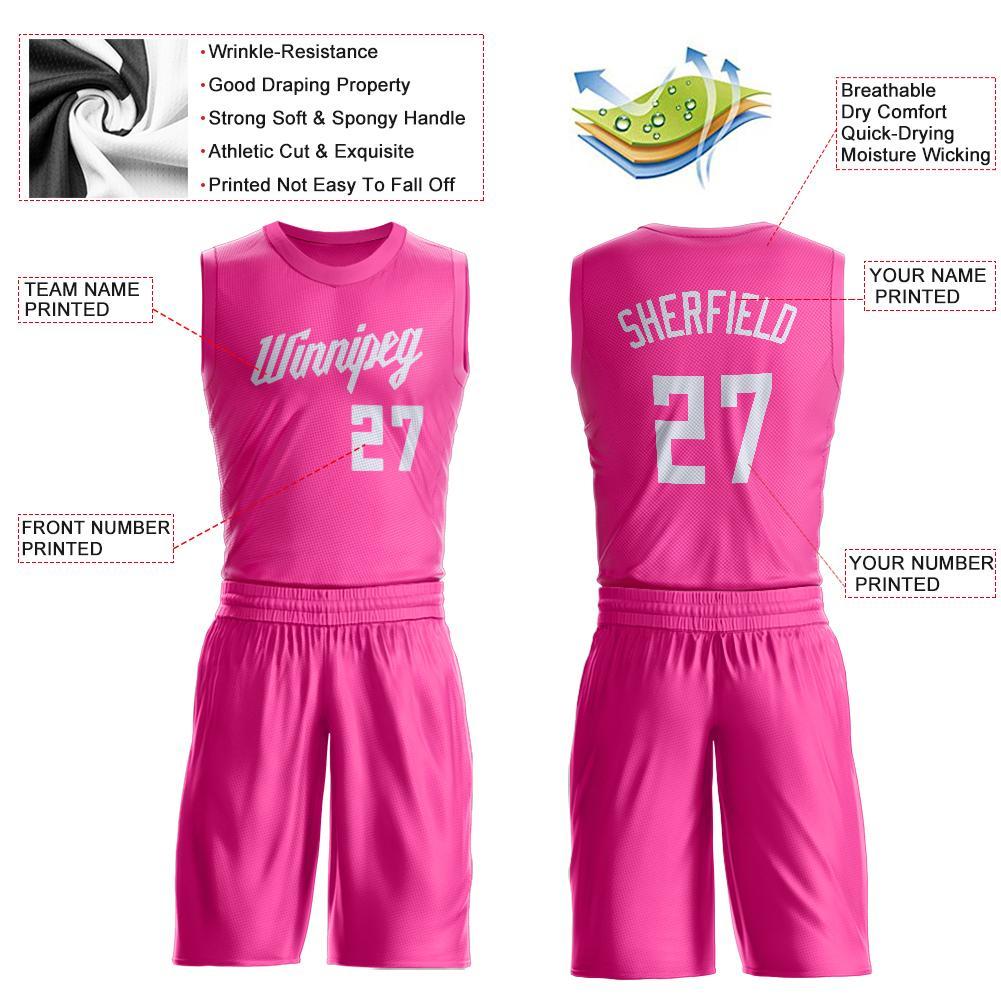 Custom Pink White Round Neck Suit Basketball Jersey - Sky-Custom