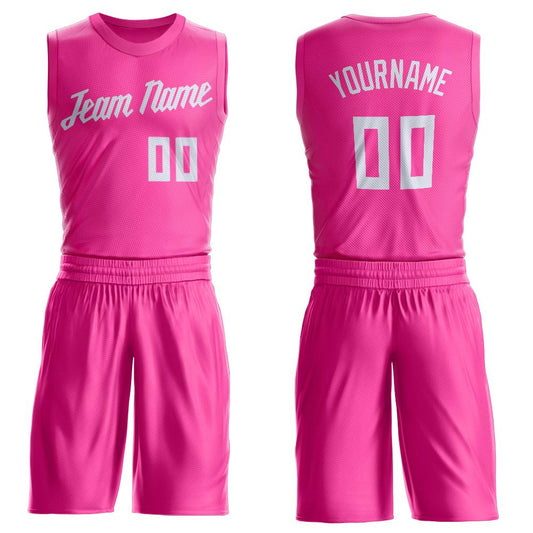 Custom Pink White Round Neck Suit Basketball Jersey - Sky-Custom