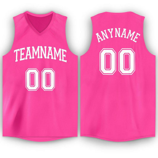 Custom Pink White V-Neck Basketball Jersey - Sky-Custom