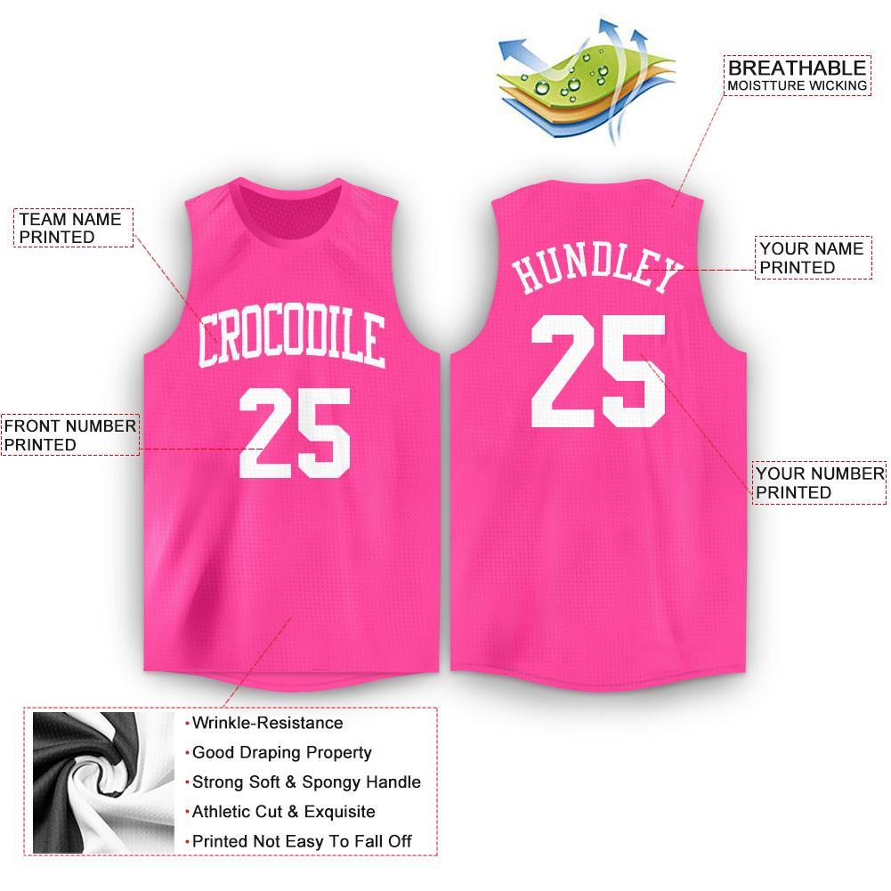 Custom Pink White Round Neck Basketball Jersey - Sky-Custom