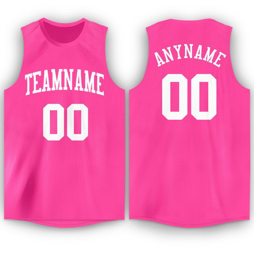 Custom Pink White Round Neck Basketball Jersey - Sky-Custom