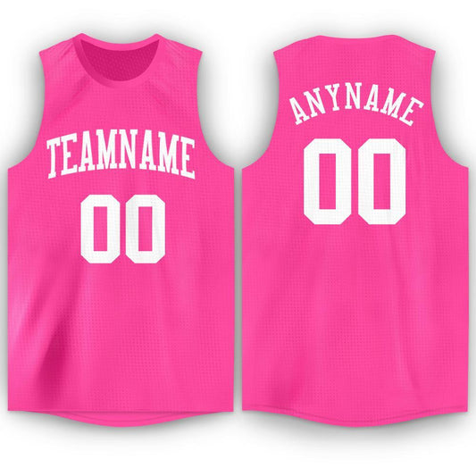 Custom Pink White Round Neck Basketball Jersey - Sky-Custom