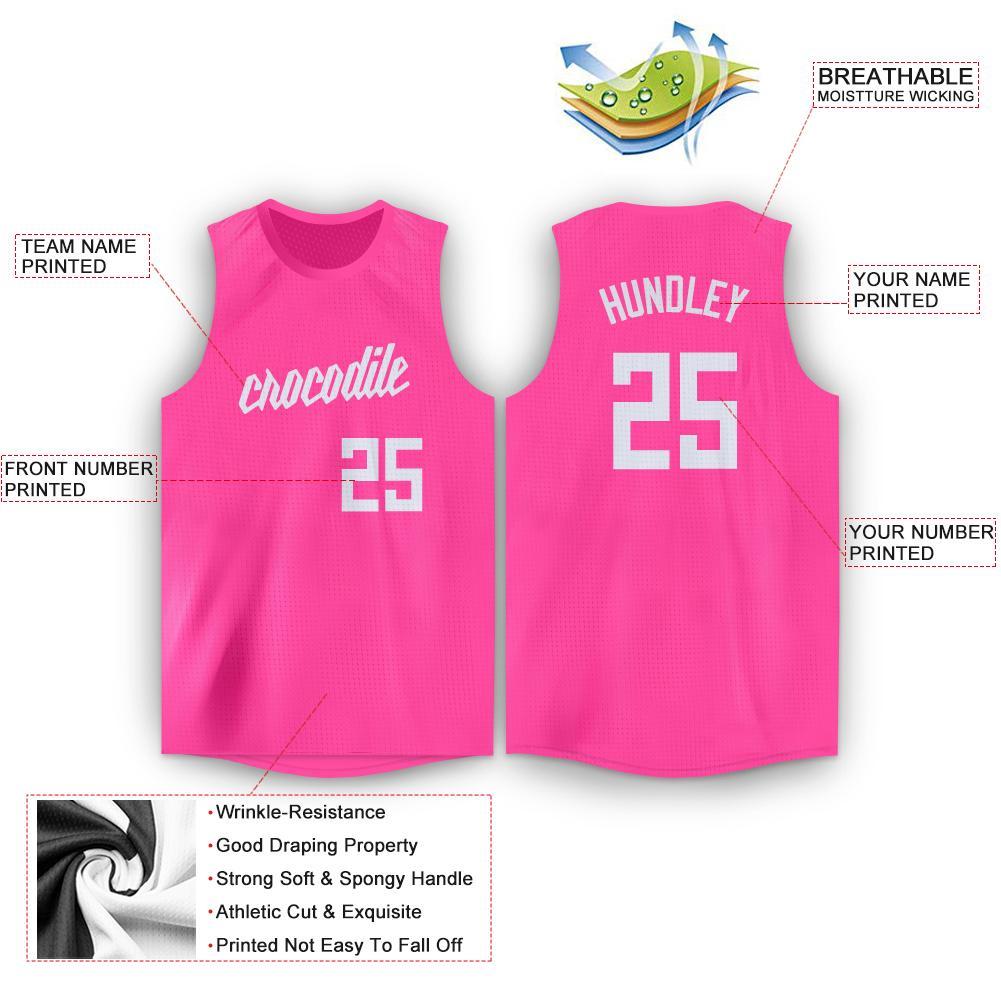 Custom Pink White Round Neck Basketball Jersey - Sky-Custom