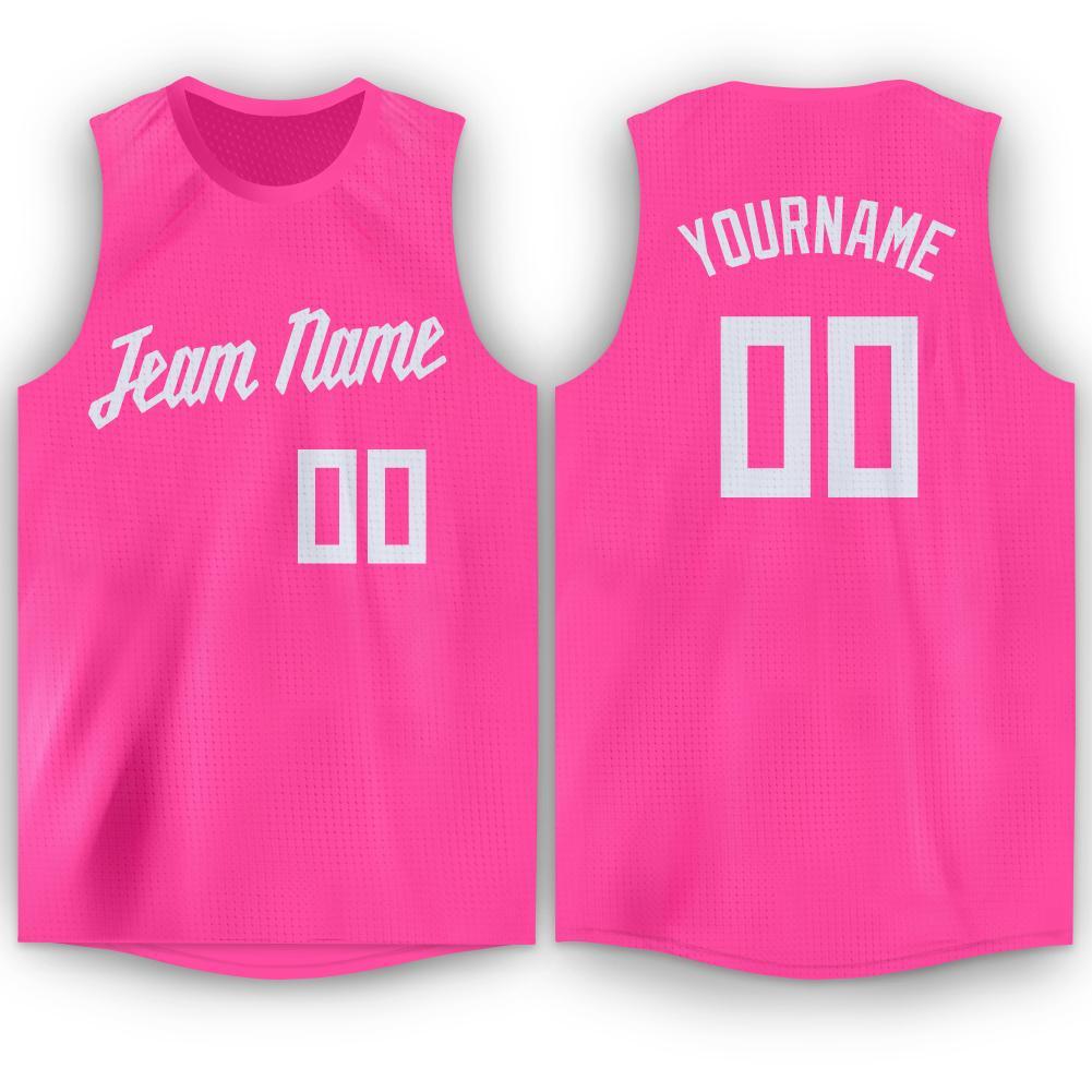 Custom Pink White Round Neck Basketball Jersey - Sky-Custom