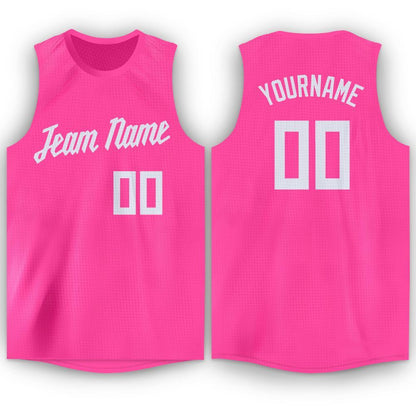 Custom Pink White Round Neck Basketball Jersey - Sky-Custom