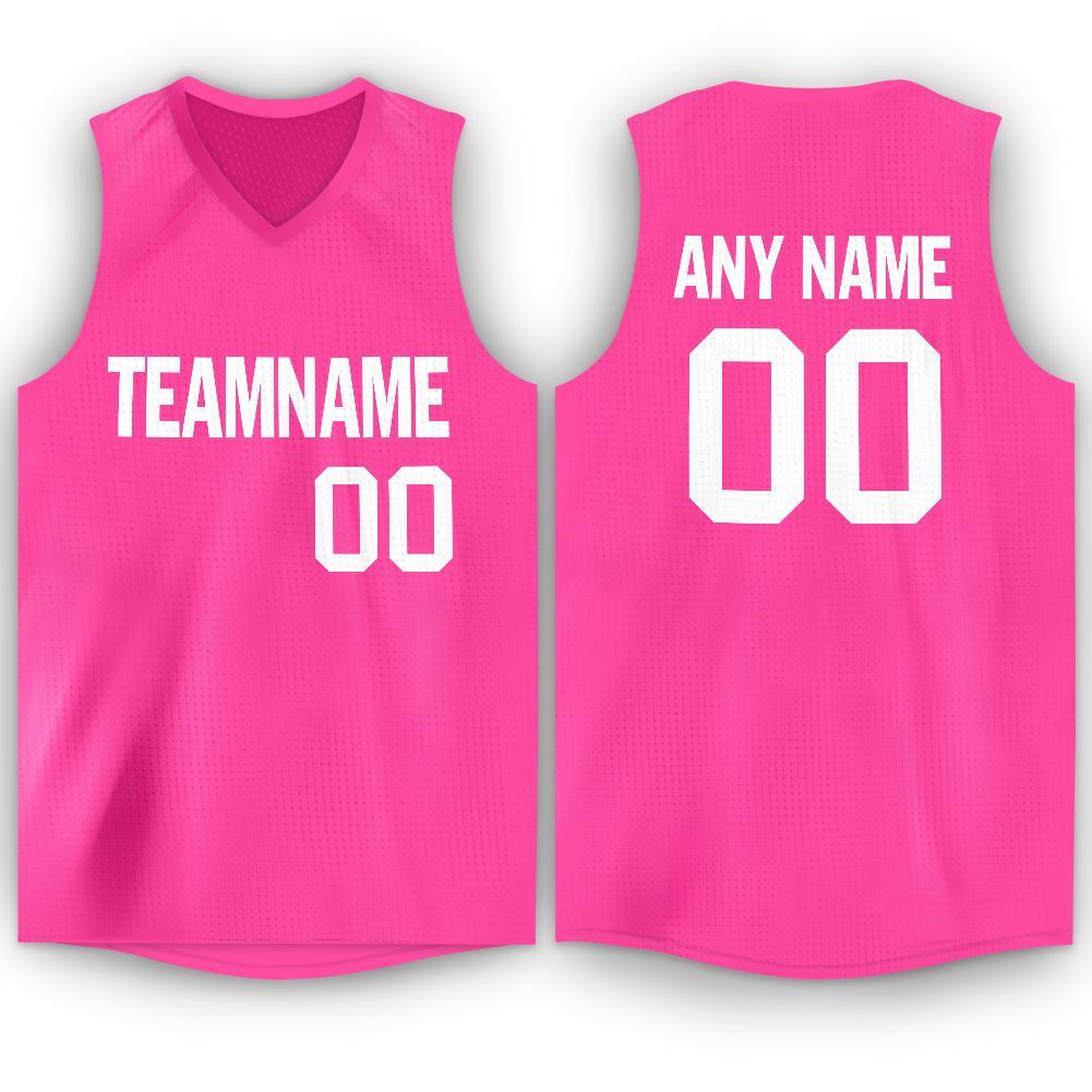 Custom Pink White V-Neck Basketball Jersey - Sky-Custom