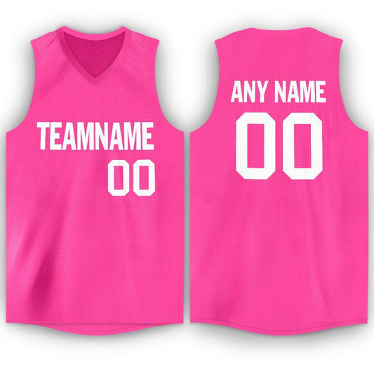 Custom Pink White V-Neck Basketball Jersey - Sky-Custom