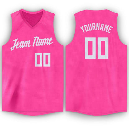 Custom Pink White V-Neck Basketball Jersey - Sky-Custom