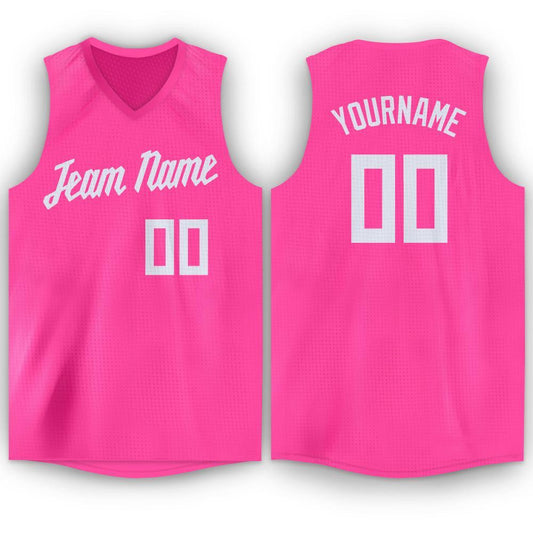 Custom Pink White V-Neck Basketball Jersey - Sky-Custom