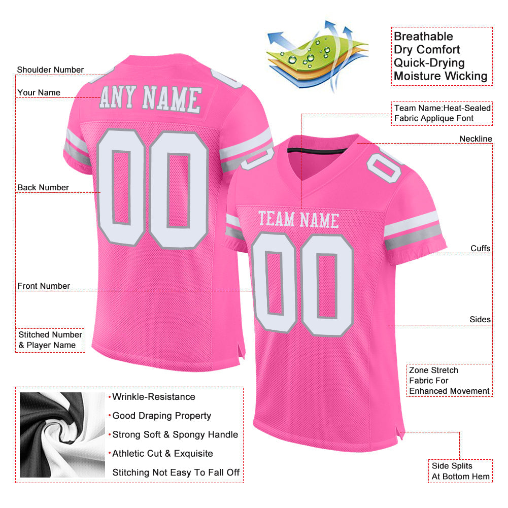 Custom Pink White-Light Gray Mesh Authentic Football Jersey - Sky-Custom