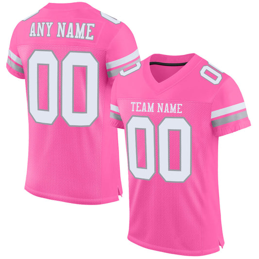 Custom Pink White-Light Gray Mesh Authentic Football Jersey - Sky-Custom