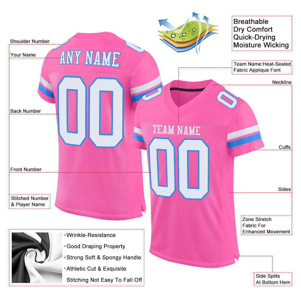 Custom Pink White-Powder Blue Mesh Authentic Football Jersey - Sky-Custom