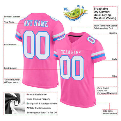 Custom Pink White-Powder Blue Mesh Authentic Football Jersey - Sky-Custom