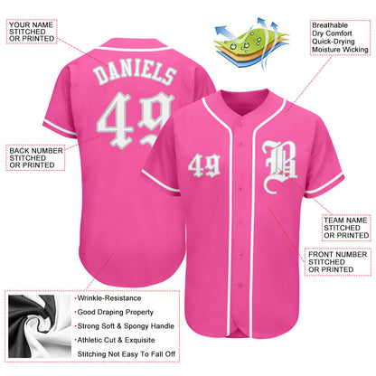 Custom Pink White-Gray Authentic Baseball Jersey - Sky-Custom