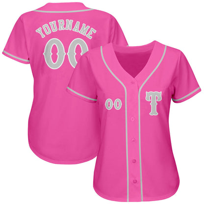 Custom Pink Gray-White Authentic Baseball Jersey - Sky-Custom