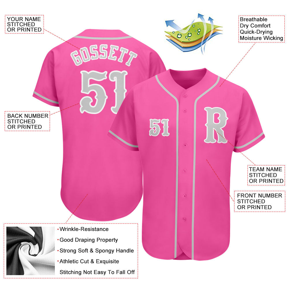 Custom Pink Gray-White Authentic Baseball Jersey - Sky-Custom