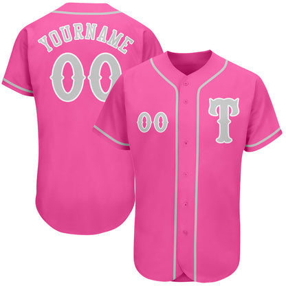 Custom Pink Gray-White Authentic Baseball Jersey - Sky-Custom