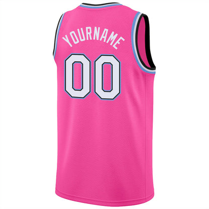 Custom Pink White-Light Blue Round Neck Rib-Knit Basketball Jersey - Sky-Custom