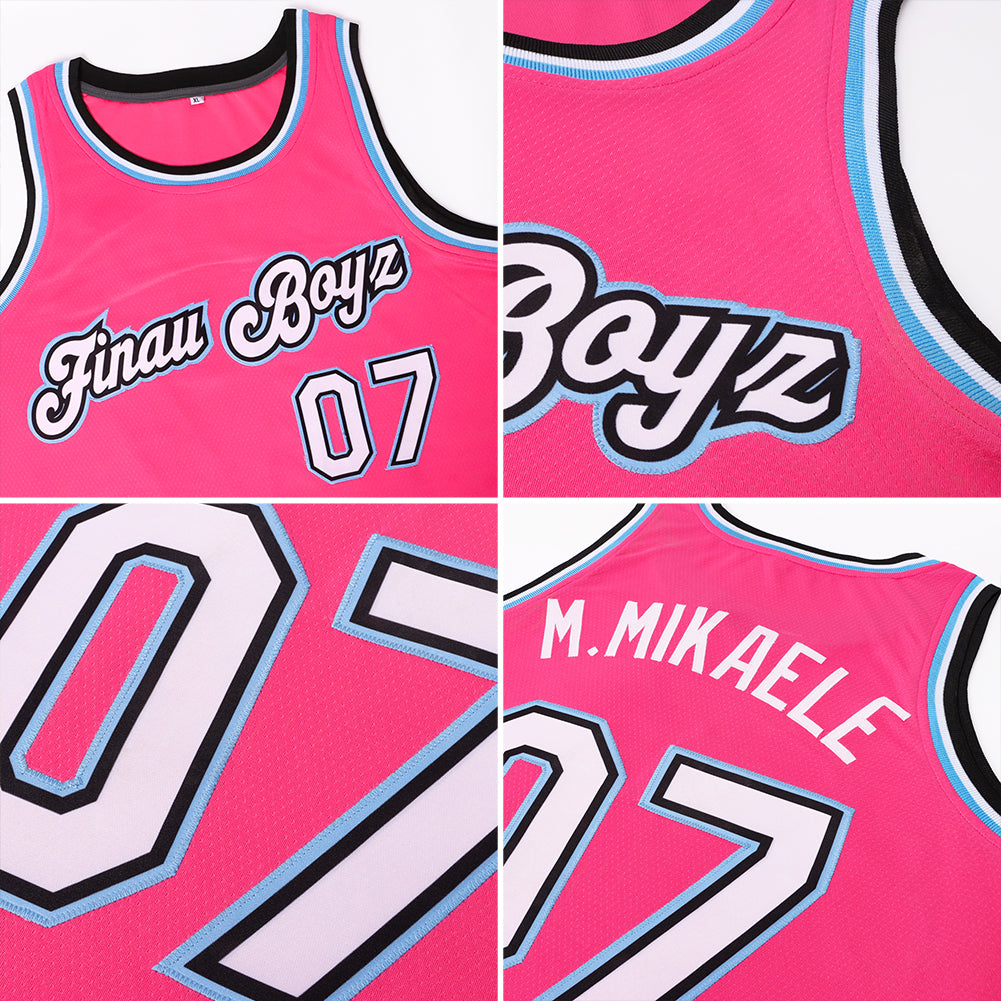 Custom Pink White-Light Blue Round Neck Rib-Knit Basketball Jersey - Sky-Custom