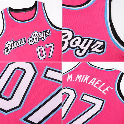 Custom Pink White-Light Blue Round Neck Rib-Knit Basketball Jersey - Sky-Custom
