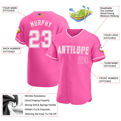 Custom Pink White Authentic American Flag Fashion Baseball Jersey - Sky-Custom