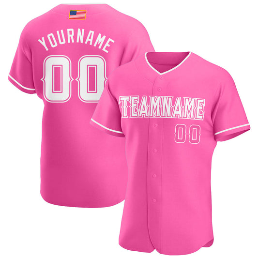 Custom Pink White Authentic American Flag Fashion Baseball Jersey - Sky-Custom