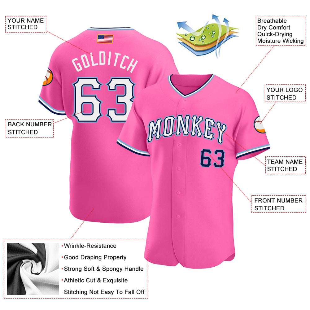 Custom Pink White-Light Blue Authentic American Flag Fashion Baseball Jersey - Sky-Custom