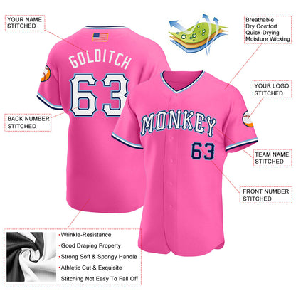 Custom Pink White-Light Blue Authentic American Flag Fashion Baseball Jersey - Sky-Custom
