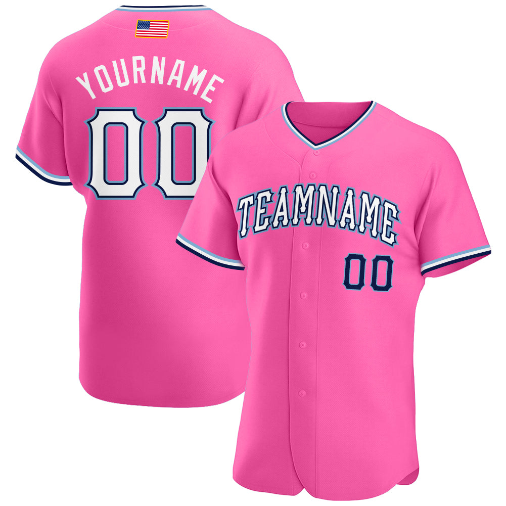 Custom Pink White-Light Blue Authentic American Flag Fashion Baseball Jersey - Sky-Custom