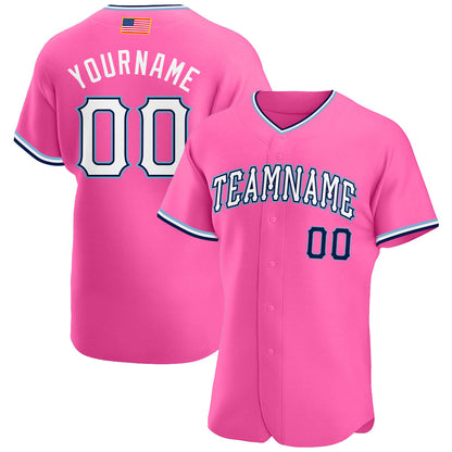 Custom Pink White-Light Blue Authentic American Flag Fashion Baseball Jersey - Sky-Custom
