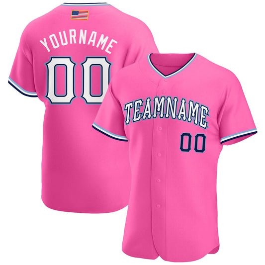 Custom Pink White-Light Blue Authentic American Flag Fashion Baseball Jersey - Sky-Custom