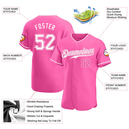 Custom Pink White Authentic Baseball Jersey - Sky-Custom
