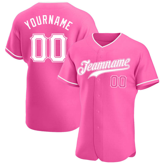 Custom Pink White Authentic Baseball Jersey - Sky-Custom