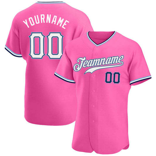 Custom Pink White-Navy Authentic Baseball Jersey - Sky-Custom
